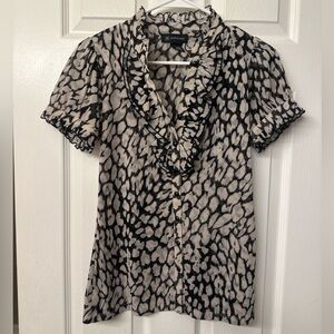 INC International Concepts Sheer Ruffle Blouse Black White Size M Feminine Top
